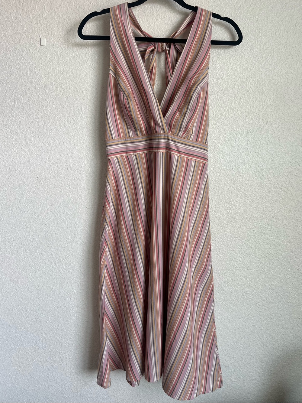 Gypsies & Moondust Pink and Cream Striped V-Neck Midi Dress